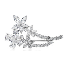 Bridal Accessories Jewelry Luxury CZ Flower-Shaped Brass Brooch